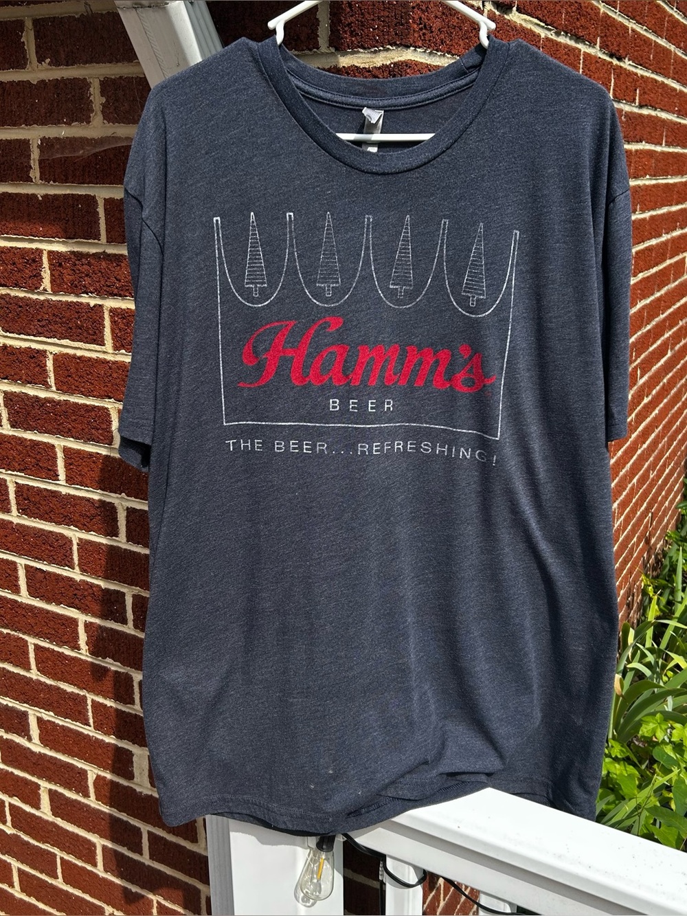 Next Level Apparel Navy Tee with Red Hamm's Beer Logo